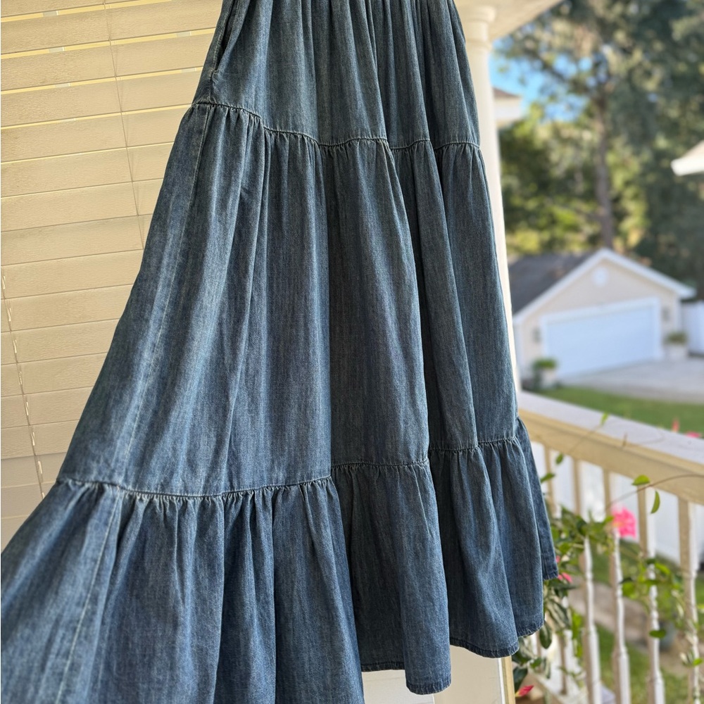 Denim Tiered Maxi Skirt